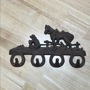 Vintage Cowboy Gold Miner and Horse Cast Iron Wall Hook for Keys